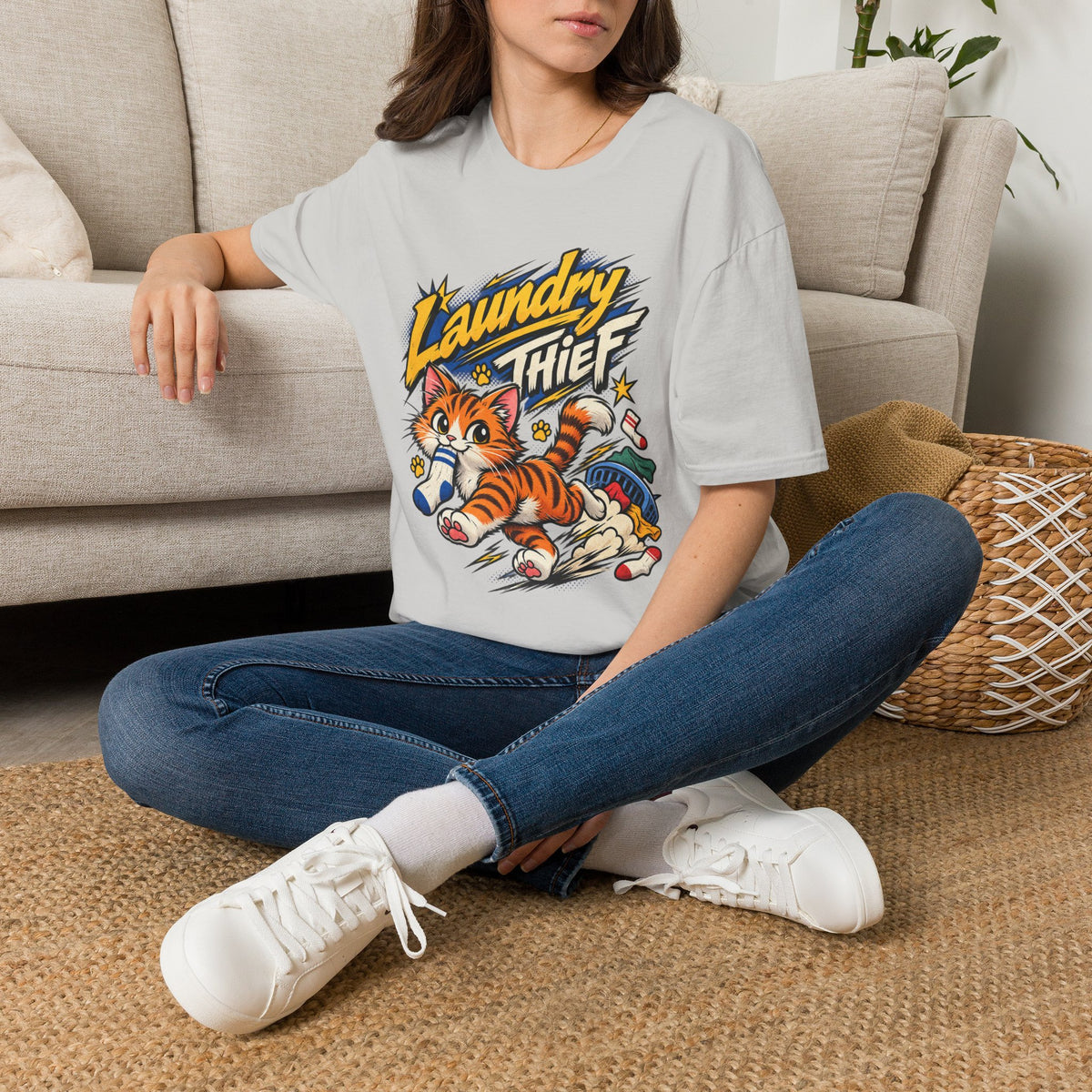 T-Shirt — 'Laundry Thief' Funny Cat Graphic Tee