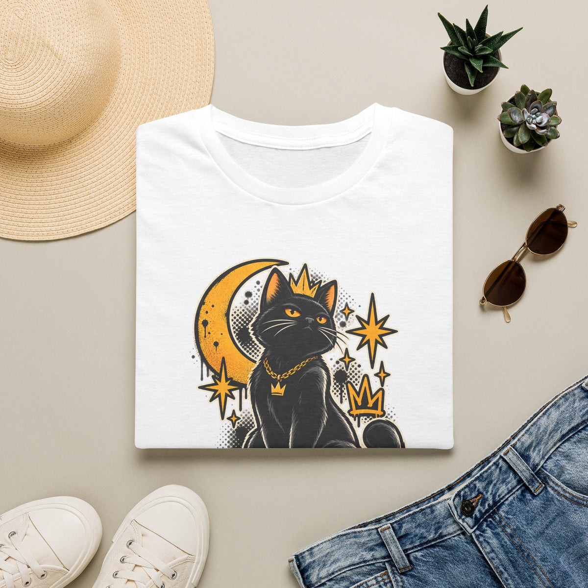 Alley Royalty T-Shirt — Black Cat Crown Moon Graphic Tee