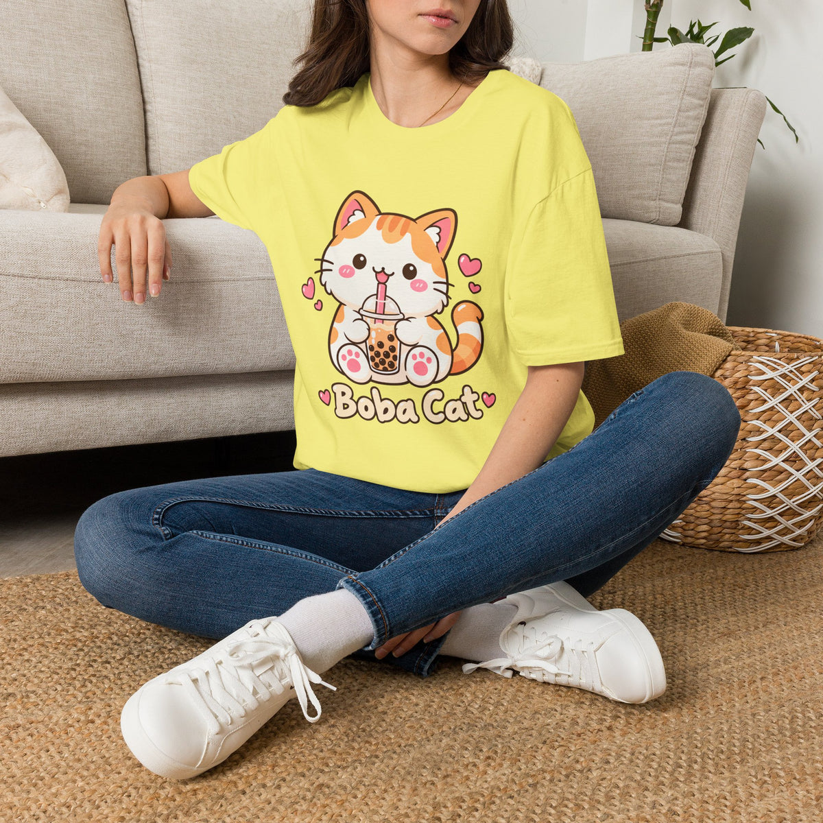 Boba Cat Cute Kawaii Bubble Tea Graphic Tee