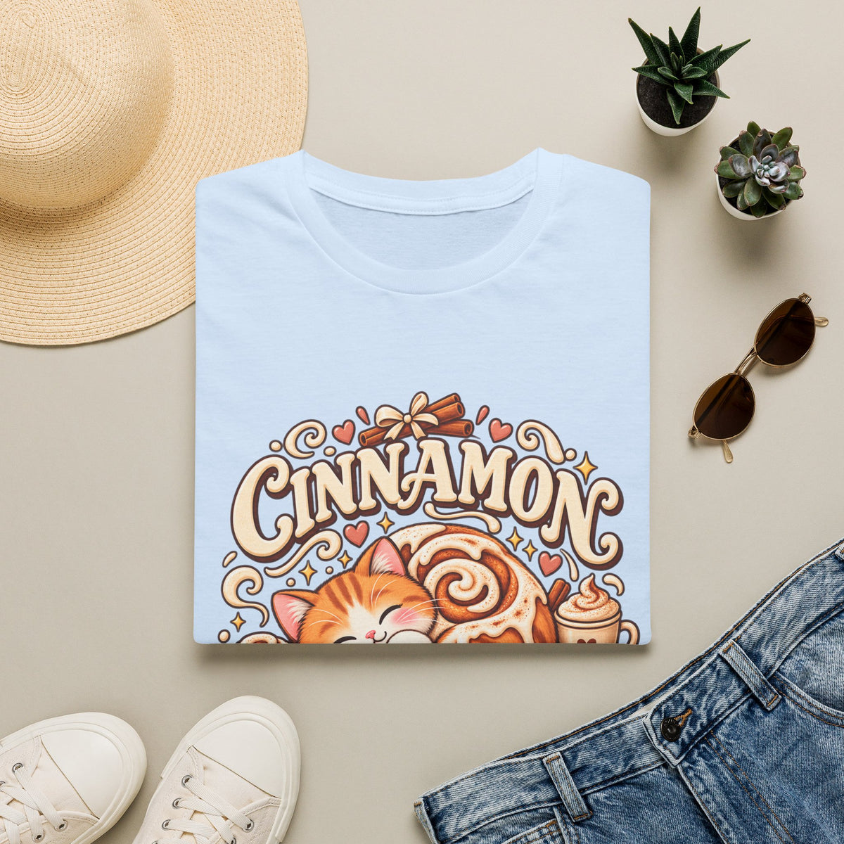 T-Shirt — "Cinnamon Roll Soul" Cute Cat & Pastry Graphic Tee