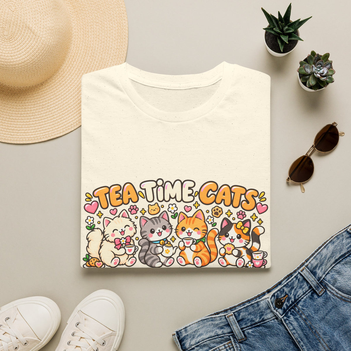 Tea Time Cats T-Shirt — Cute Kawaii Cat Tea Party Graphic Tee