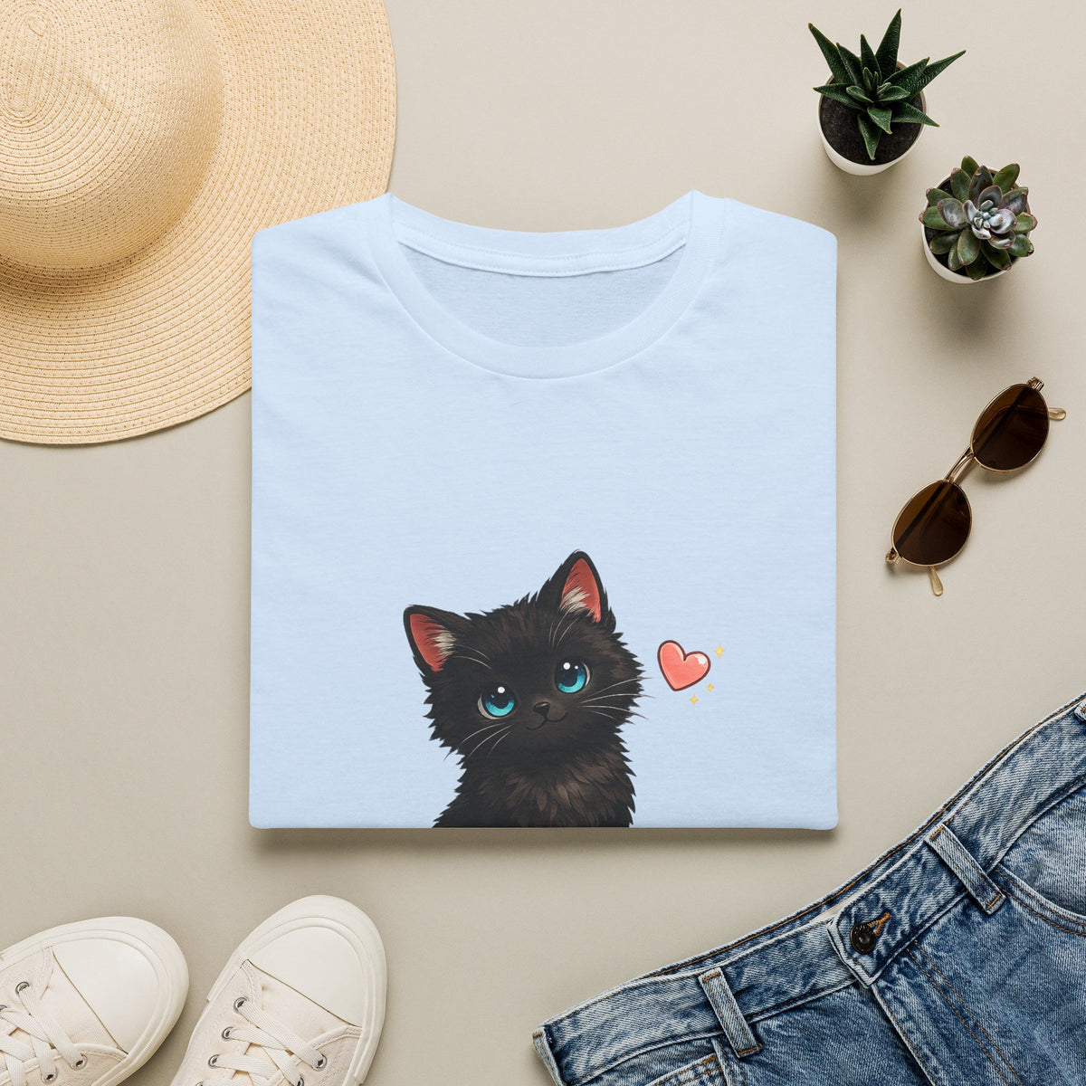 Black Kitten "I'm the Lucky One" T-Shirt — Cute Cat Graphic Tee for Cat Lovers