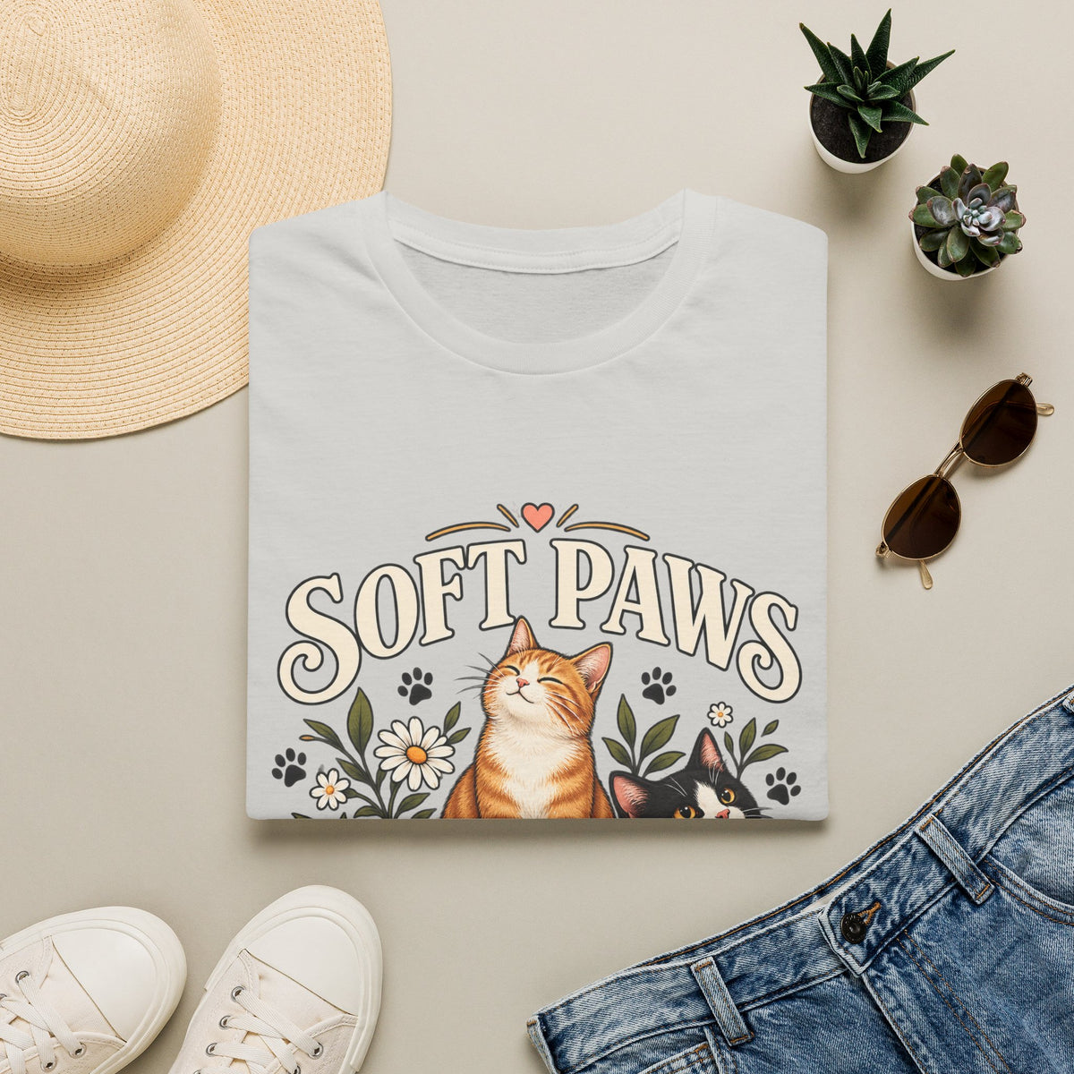 Cat T‑Shirt — "Soft Paws Social Club" Cute Floral Cat Tee for Cat Lovers
