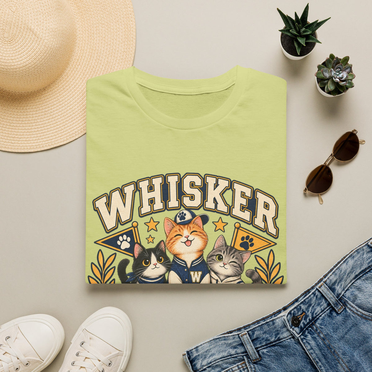 Whisker League Cat T-Shirt — Vintage Athletic Kitten Crew Tee