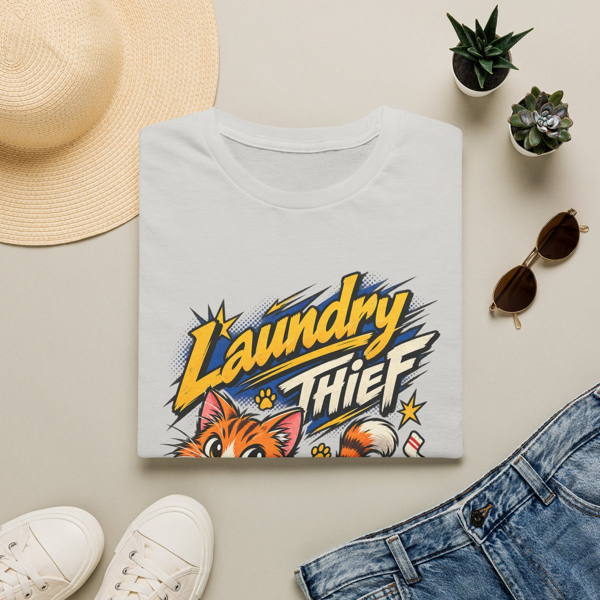 T-Shirt — 'Laundry Thief' Funny Cat Graphic Tee