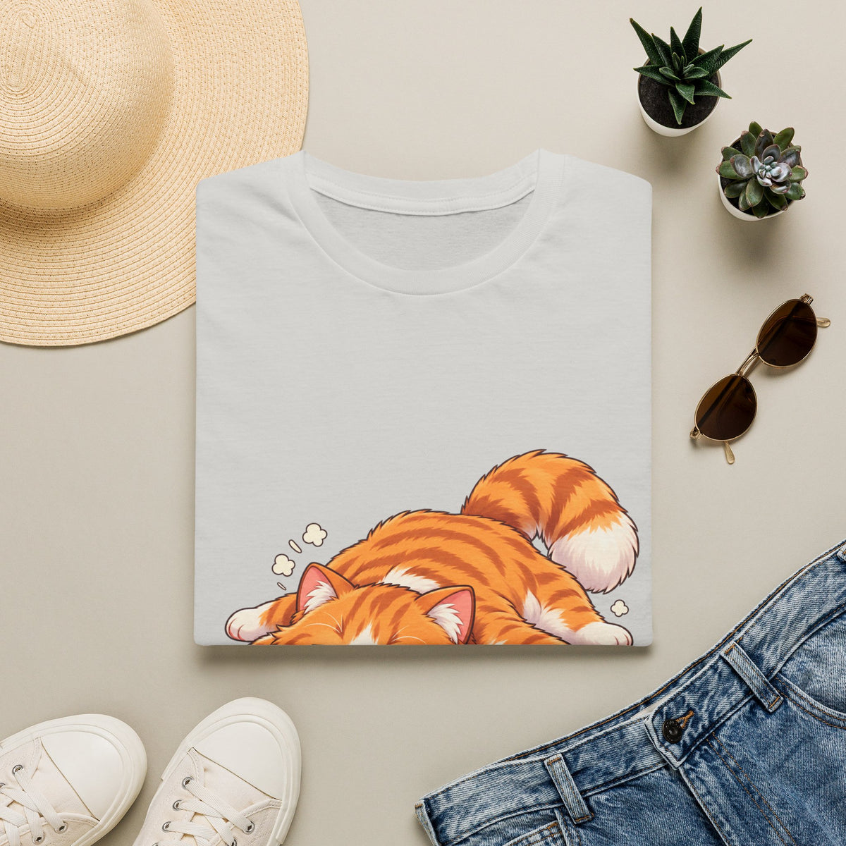 Sleeping Ginger Cat T-Shirt — Cute Napping Kitty Tee