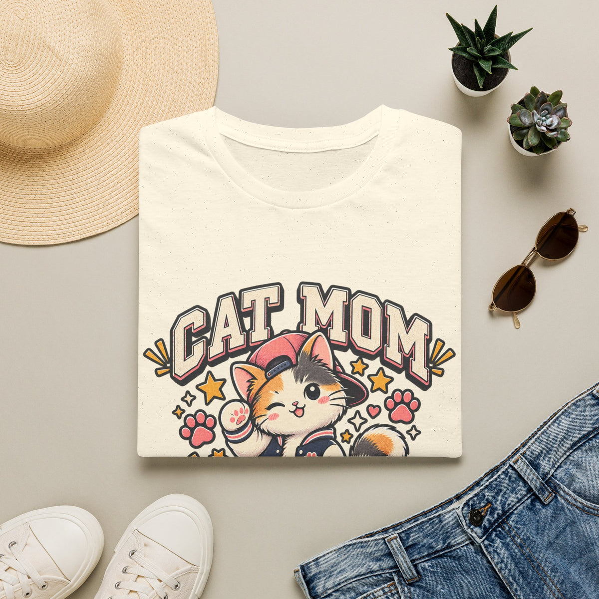 Cat Mom T-Shirt — Cute Varsity Kitten Graphic Tee for Cat Lovers