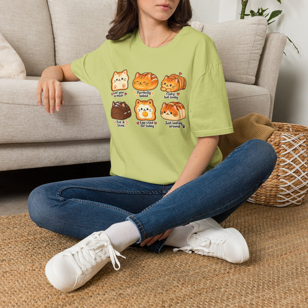 Cat Bread T-Shirt — Cute 'Loaf You So Much' Kawaii Bakery Cat Design