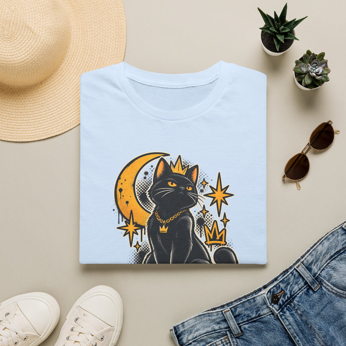 Alley Royalty T-Shirt — Black Cat Crown Moon Graphic Tee