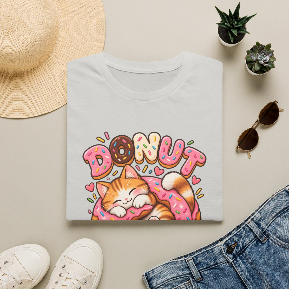 Donut Disturb Cat T-Shirt — Cute Sleeping Kitty Donut Graphic Tee