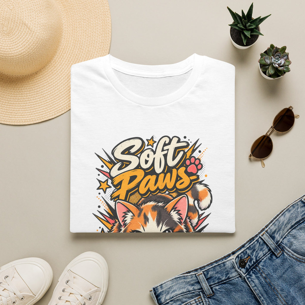 Soft Paws Cat T-Shirt — "Soft Paws, Hard Stare" Cute Cat Graphic Tee