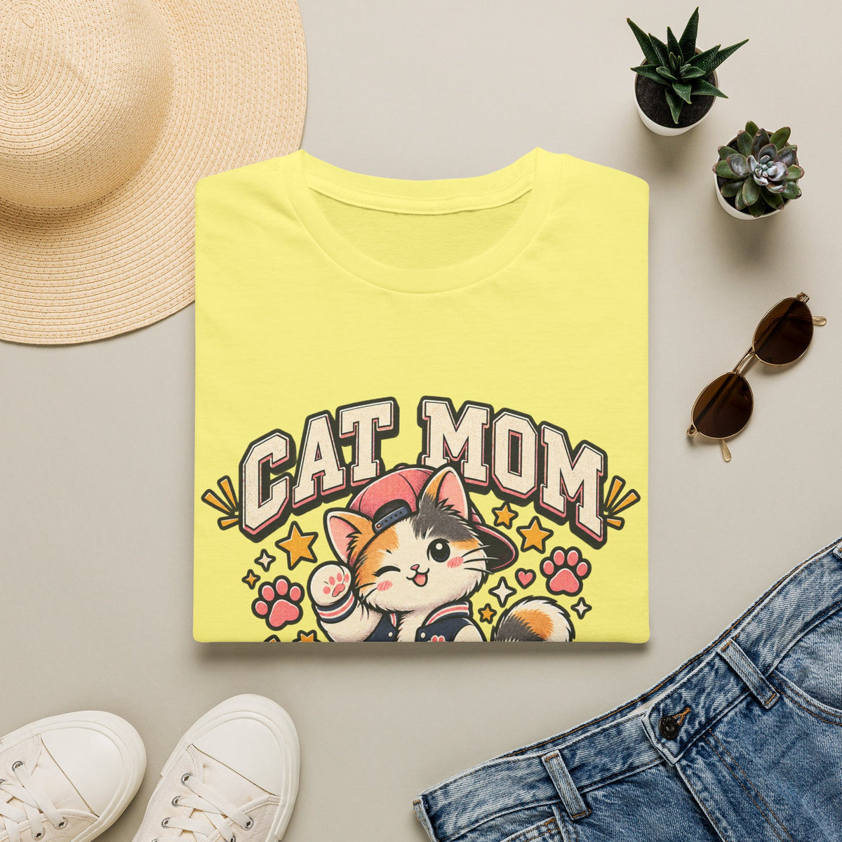 Cat Mom T-Shirt — Cute Varsity Kitten Graphic Tee for Cat Lovers