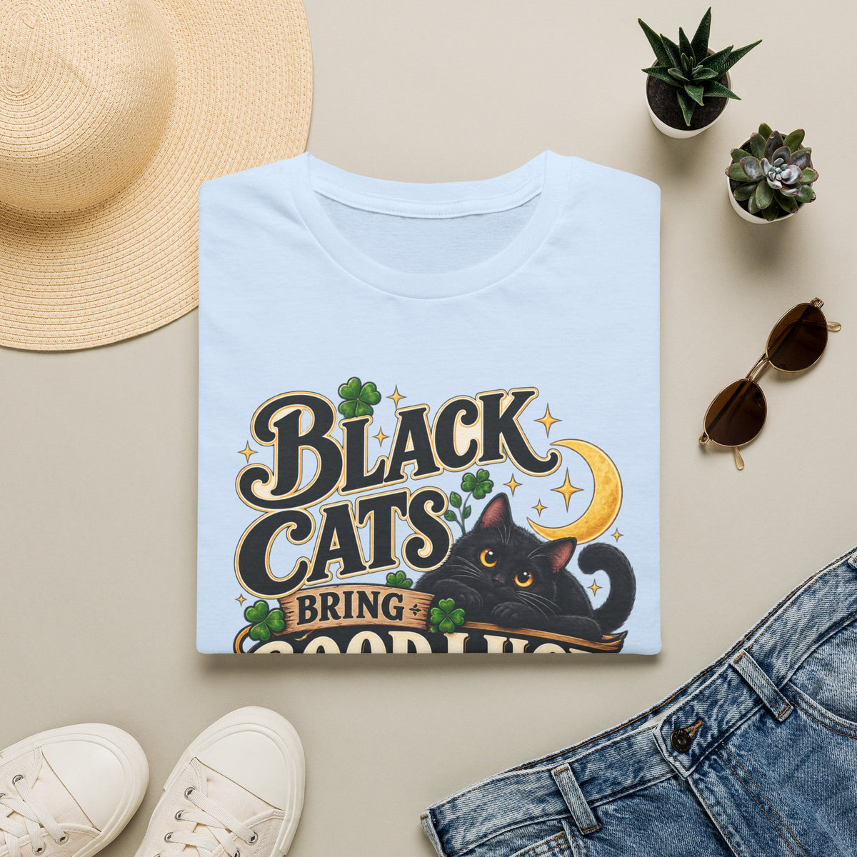 Black Cats Bring Good Luck T-Shirt — Cute Lucky Black Cat Graphic Tee