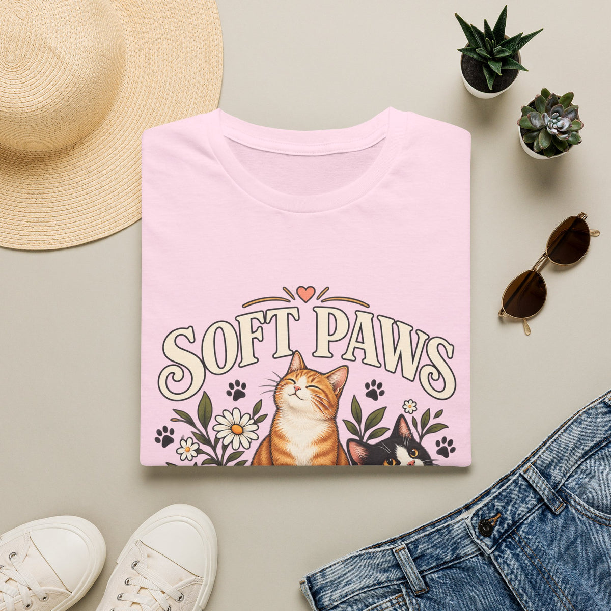 Cat T‑Shirt — "Soft Paws Social Club" Cute Floral Cat Tee for Cat Lovers