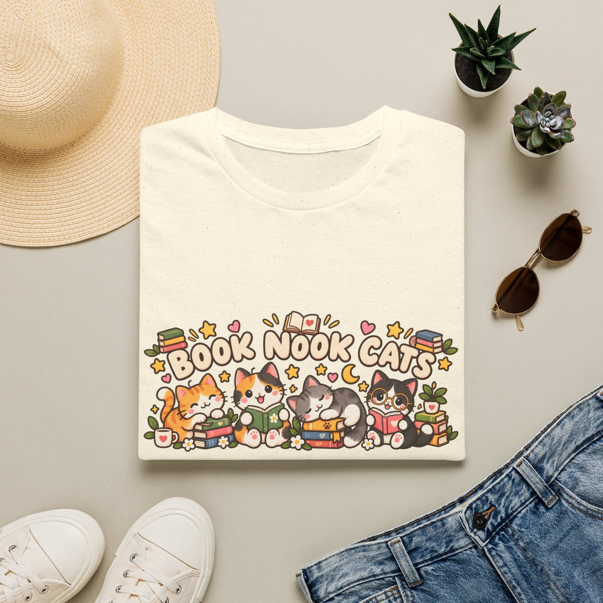 Book Nook Cats T-Shirt — Cute Reading Cat Graphic Tee for Book Lovers