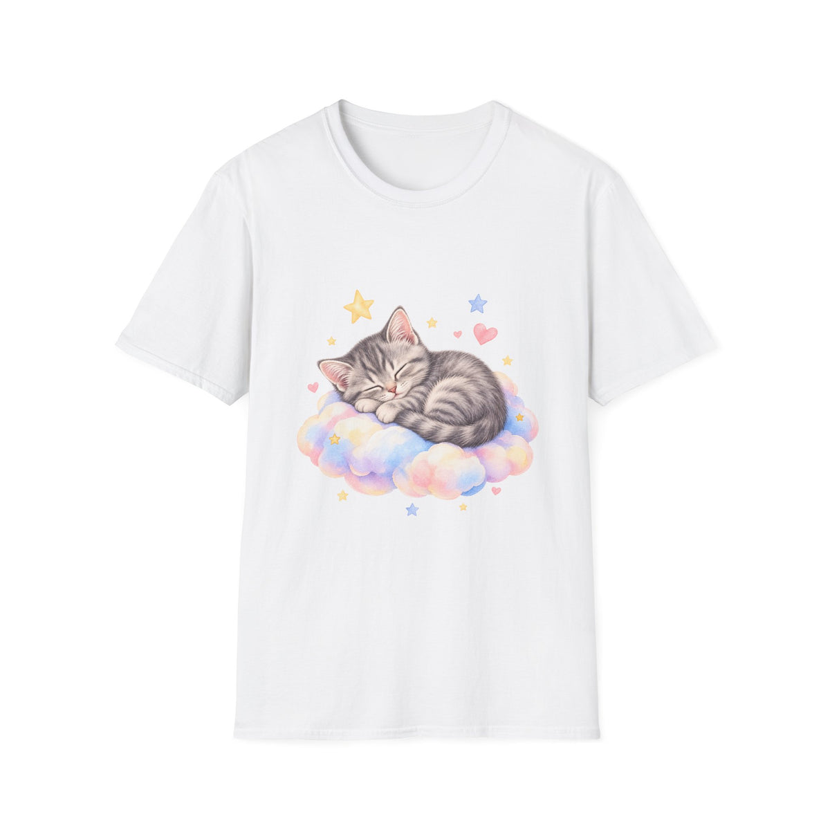 Sleeping Kitten T-Shirt — Cute Pastel Cat on Cloud Tee