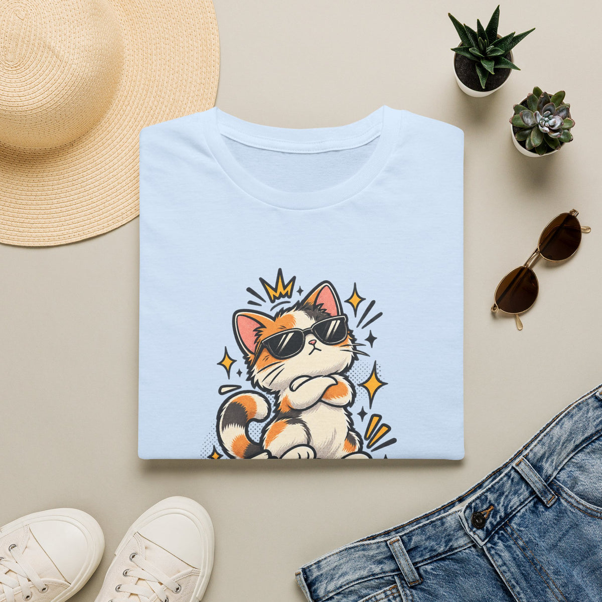 Tiny Boss Energy Cat T-Shirt — Cute Cat with Sunglasses Graphic