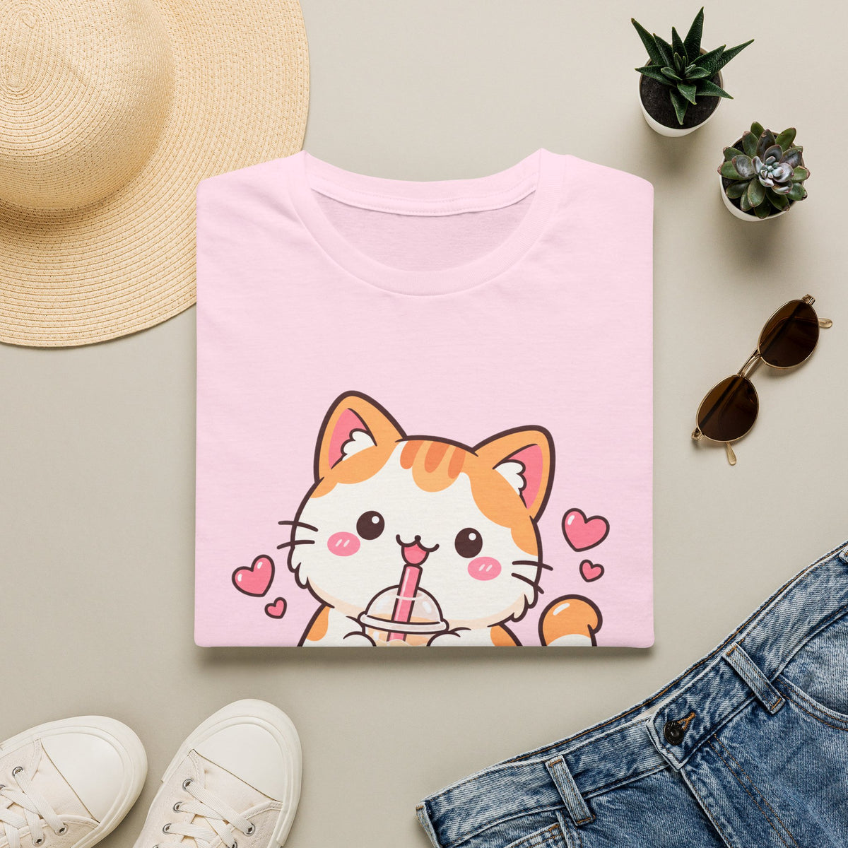 Boba Cat Cute Kawaii Bubble Tea Graphic Tee