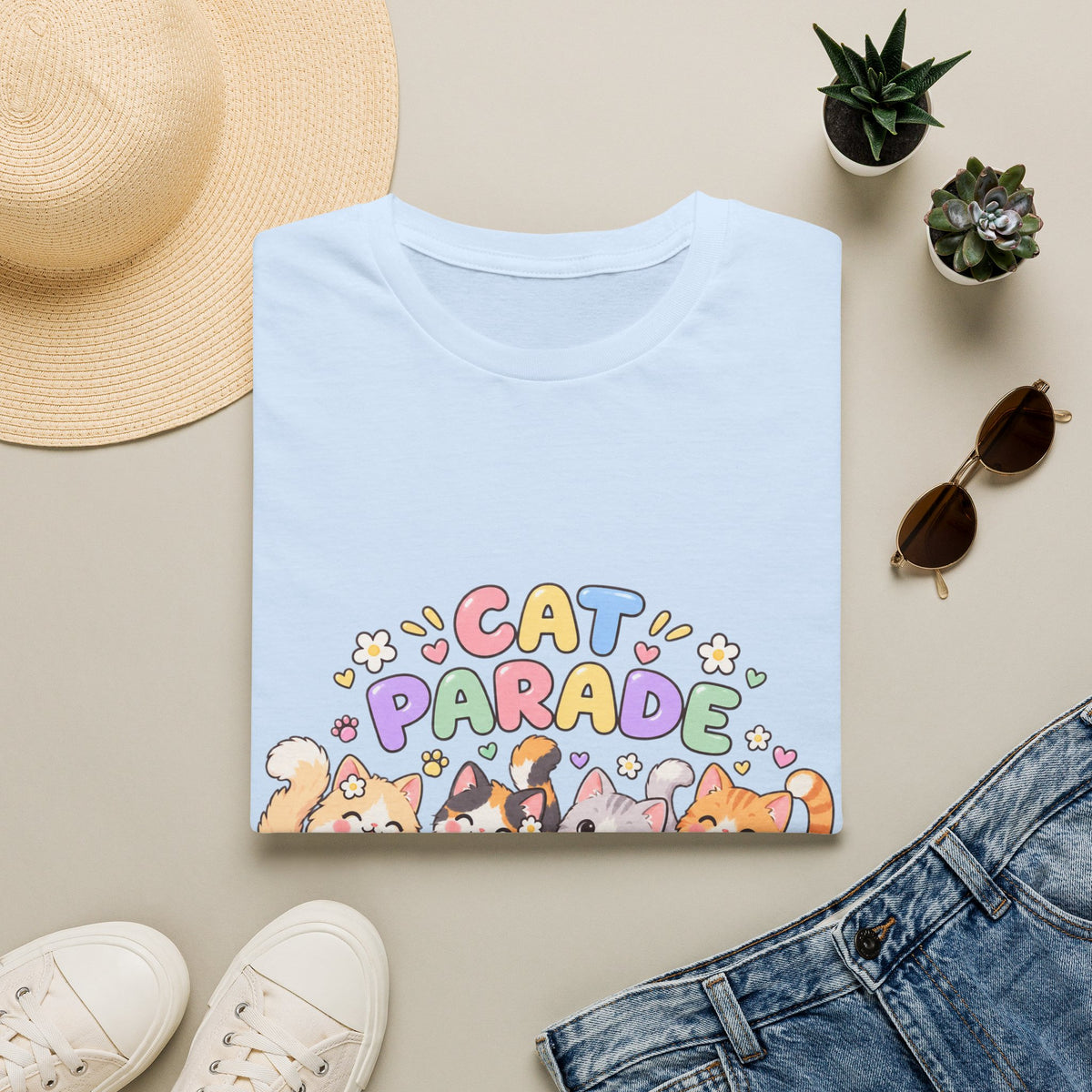 Cat Parade T-Shirt — Cute Cartoon Cats Graphic Tee