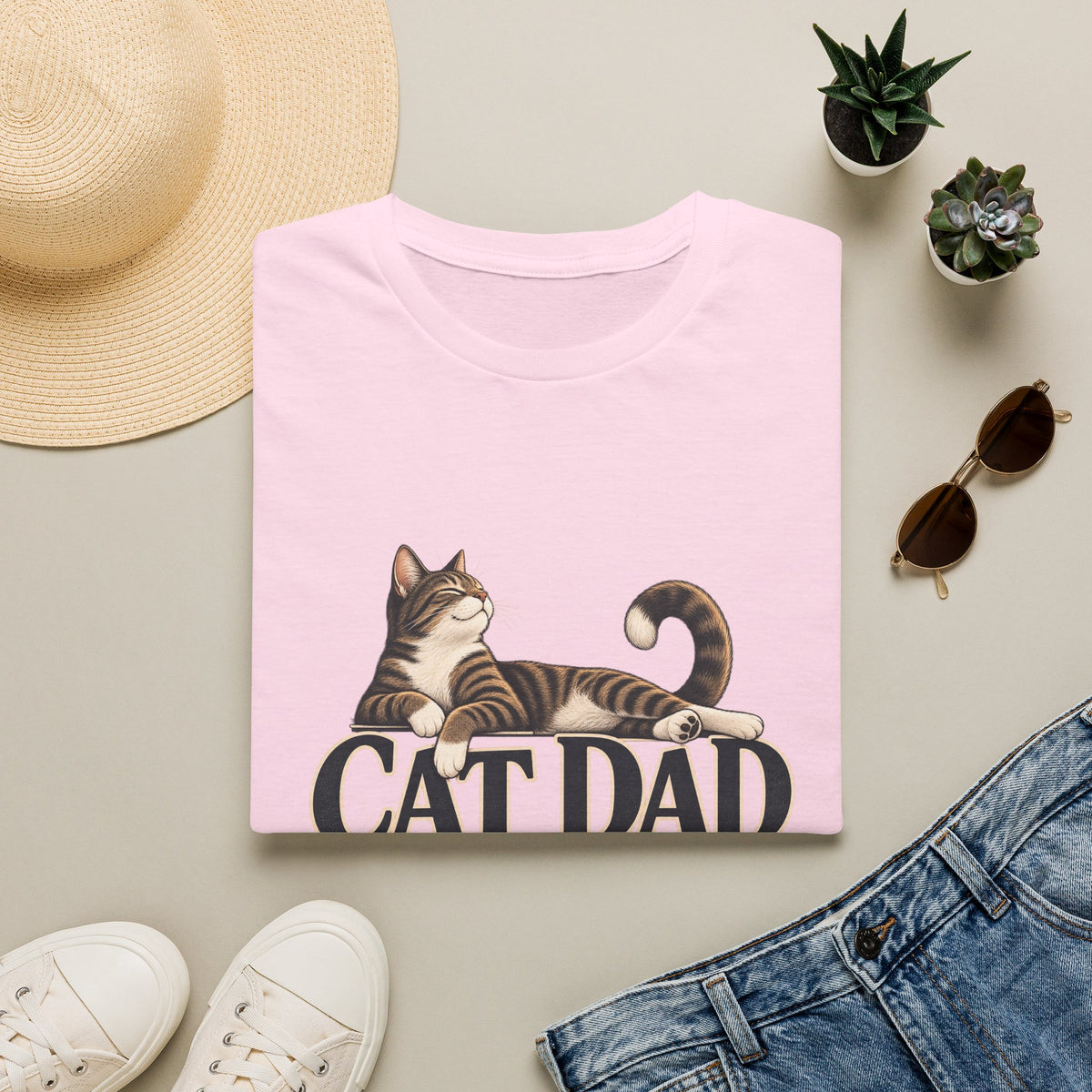 Cat Dad T-Shirt — Relaxed Tabby Cat Graphic Tee for Cat Lovers