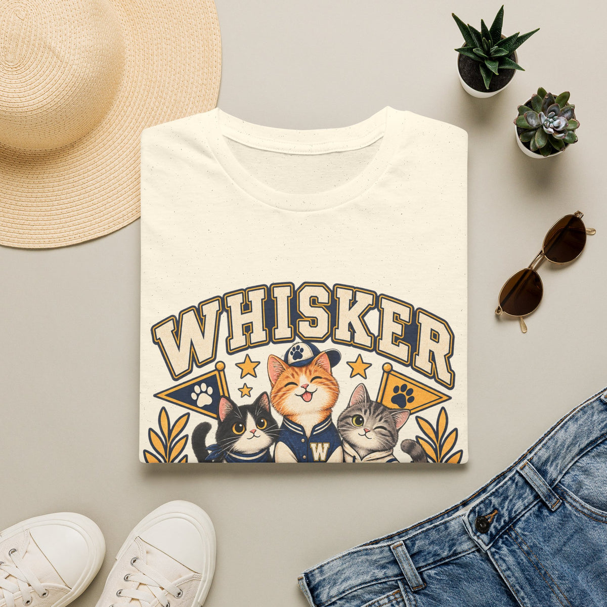 Whisker League Cat T-Shirt — Vintage Athletic Kitten Crew Tee