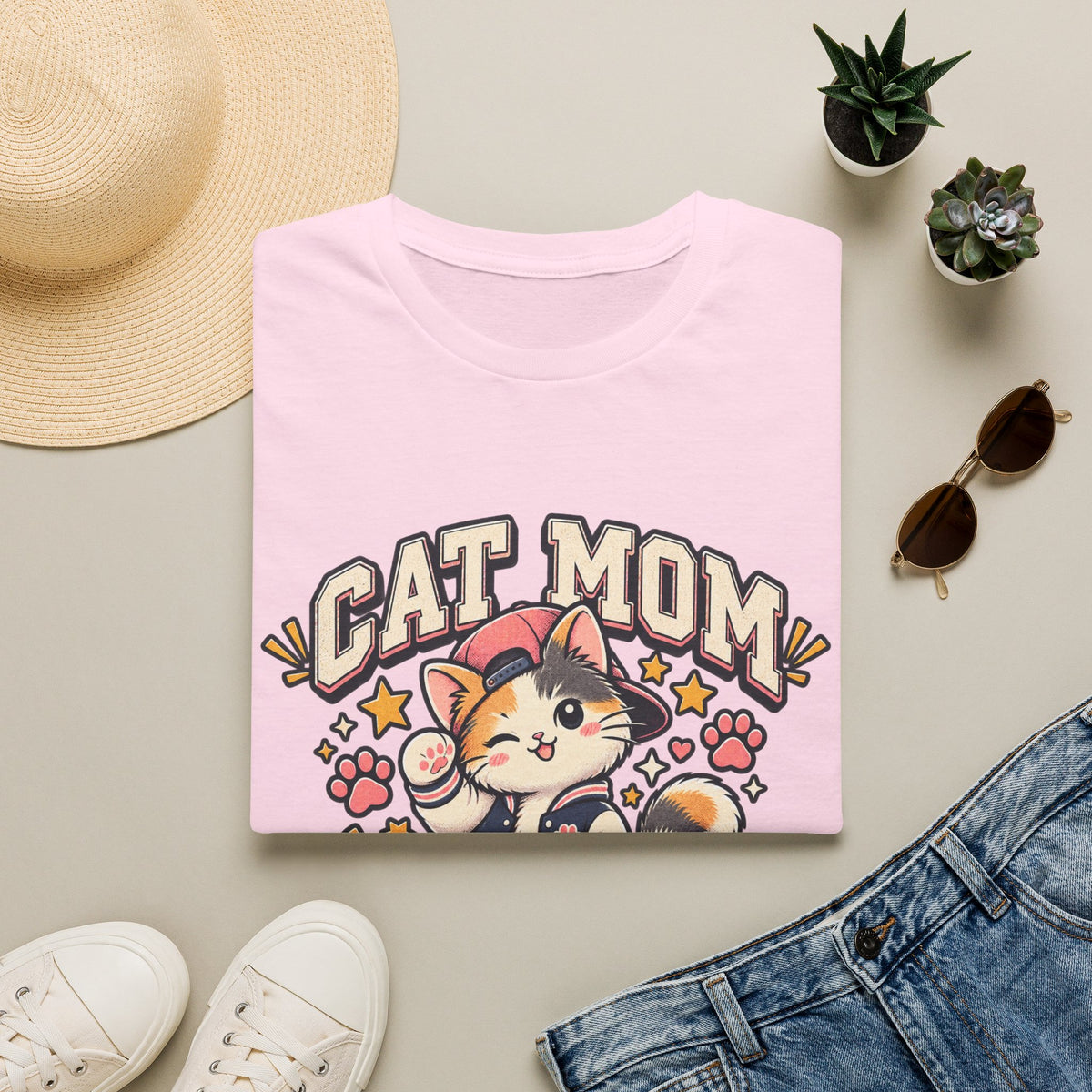 Cat Mom T-Shirt — Cute Varsity Kitten Graphic Tee for Cat Lovers