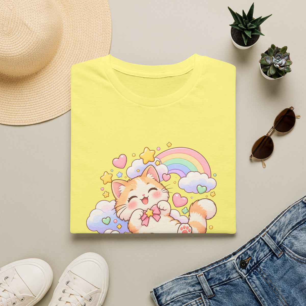 Cloud Nine Cat T-Shirt — Cute Rainbow Kitty Graphic Tee