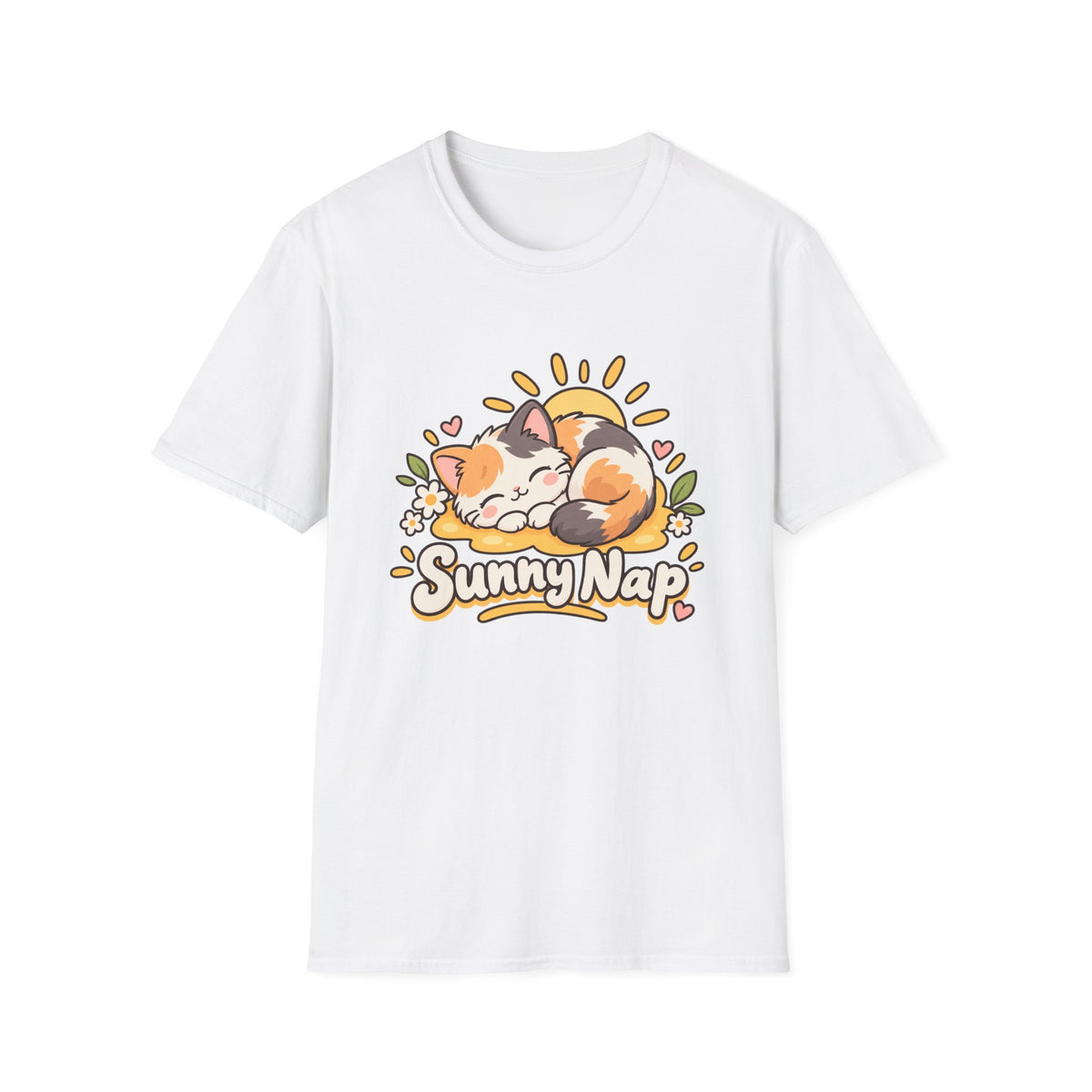 Cat T-Shirt — "Sunny Nap" Calico Cat Graphic Tee