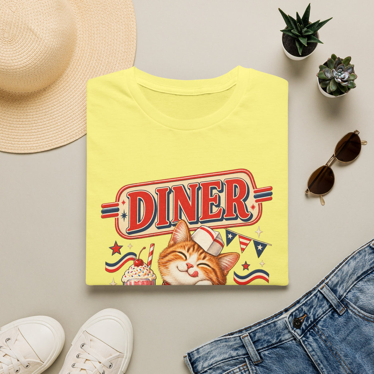 Diner Cat Club T‑Shirt — Retro Cute Cat Diner Graphic Tee