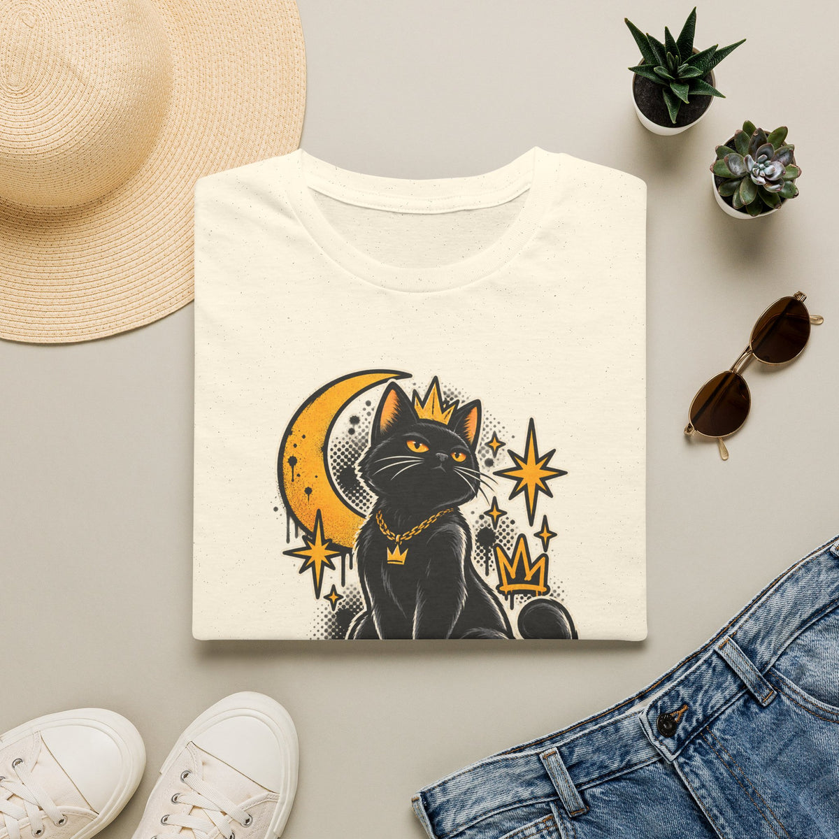 Alley Royalty T-Shirt — Black Cat Crown Moon Graphic Tee