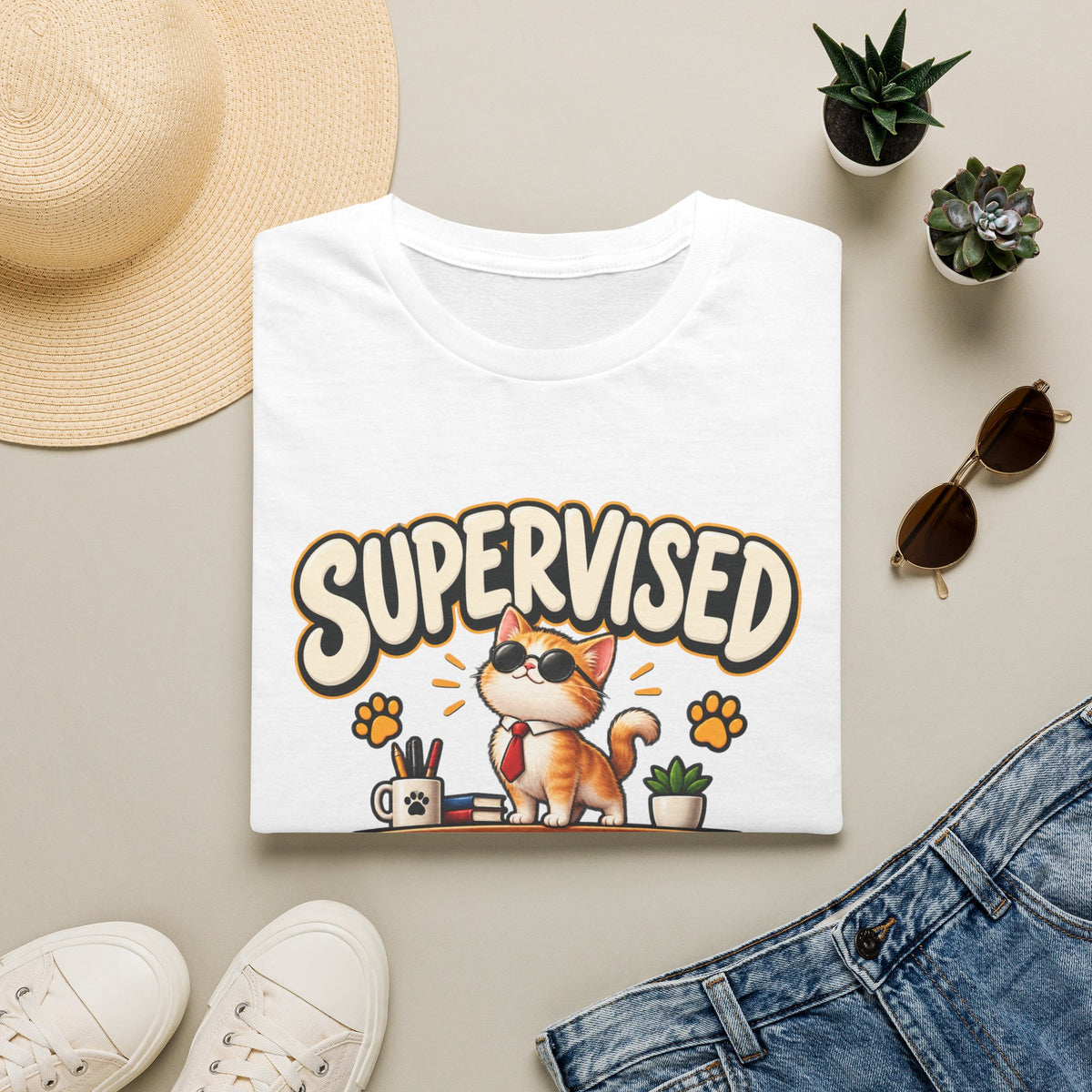 Supervised by a Very Small Boss T-Shirt — Cute Cat Supervisor Graphic Tee