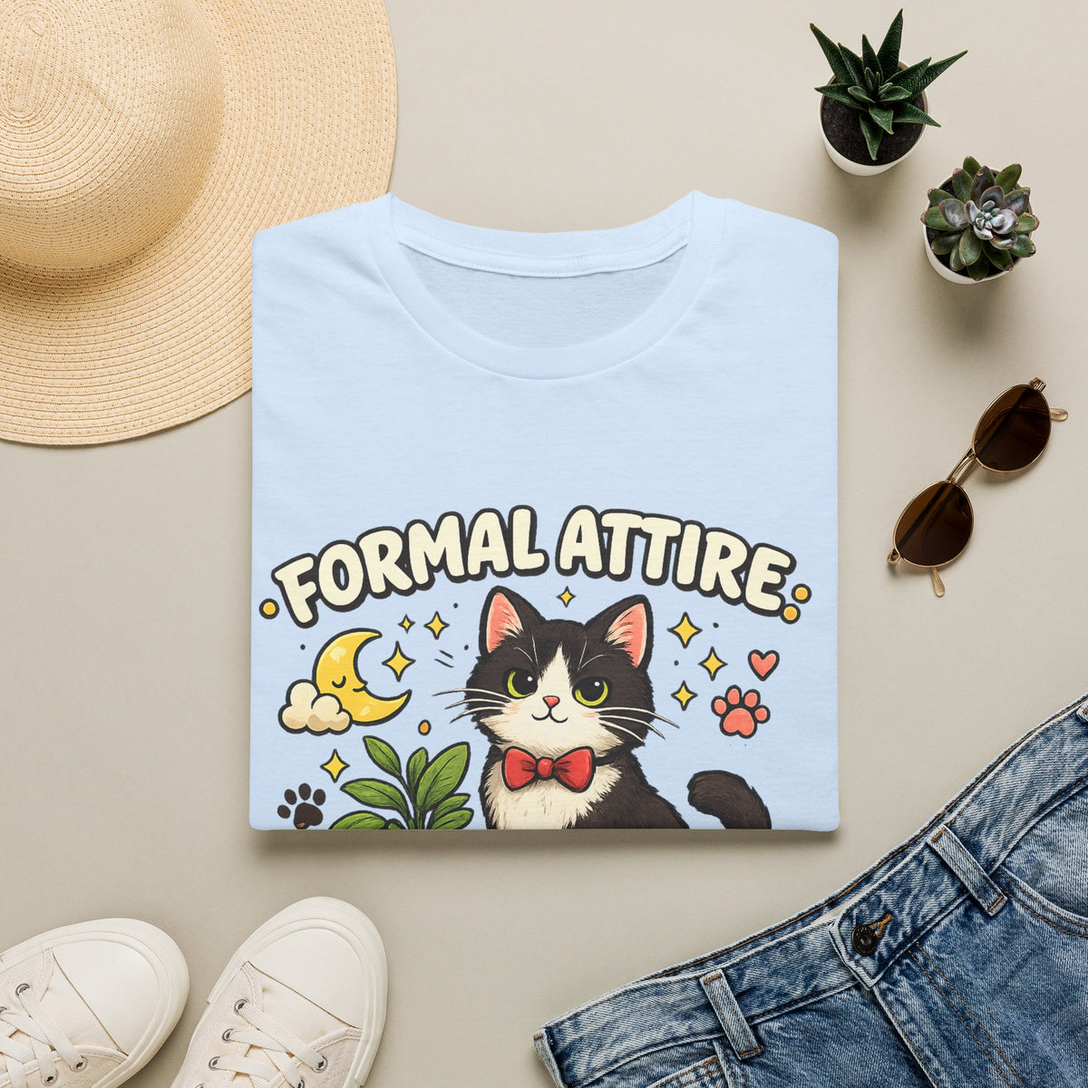 Cat T-Shirt — “Formal Attire, Questionable Decisions” Cute Cartoon Kitten Tee