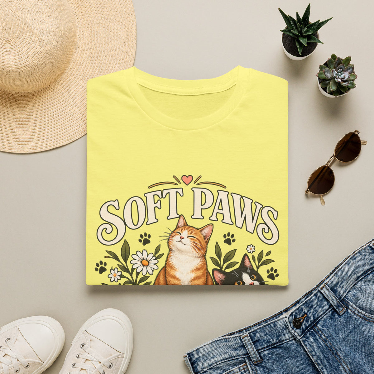 Cat T‑Shirt — "Soft Paws Social Club" Cute Floral Cat Tee for Cat Lovers