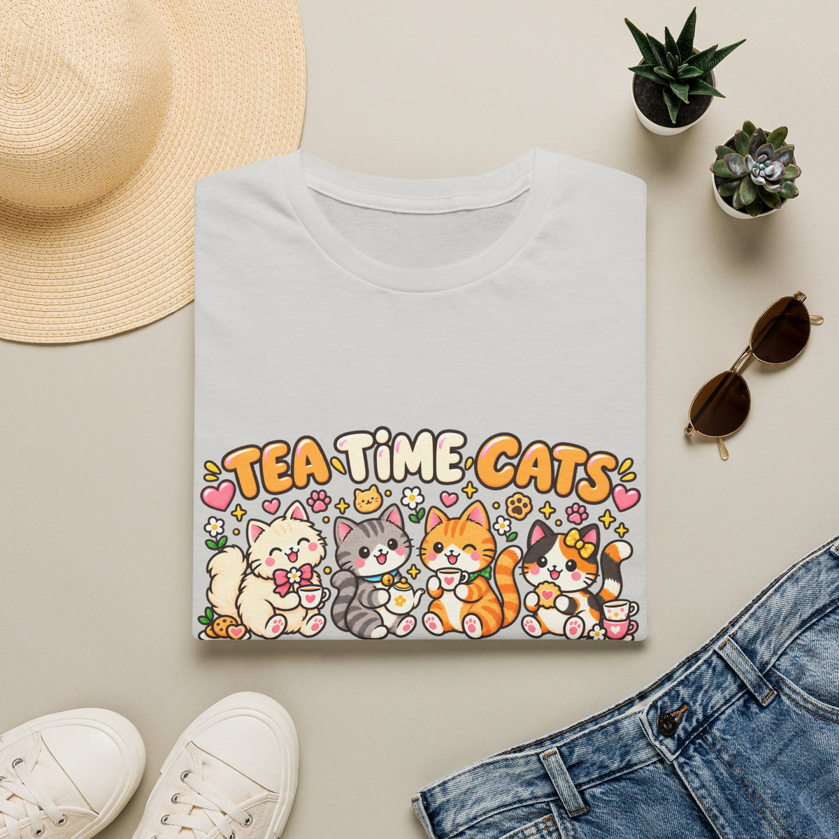 Tea Time Cats T-Shirt — Cute Kawaii Cat Tea Party Graphic Tee