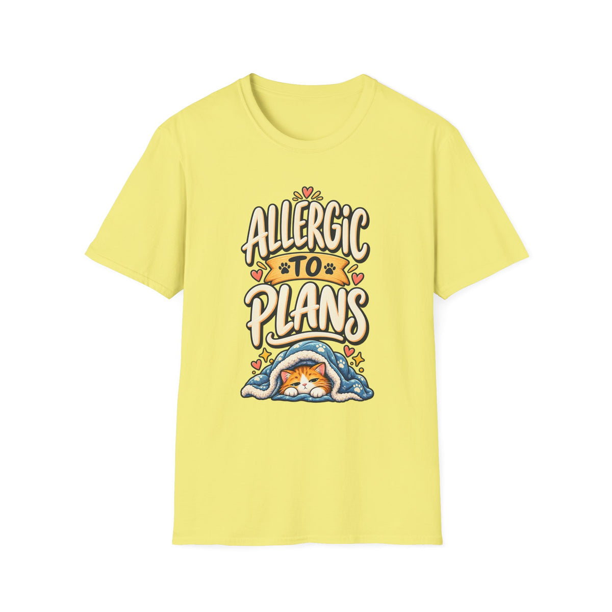 T-Shirt — "Allergic to Plans" Cute Cat Graphic Tee