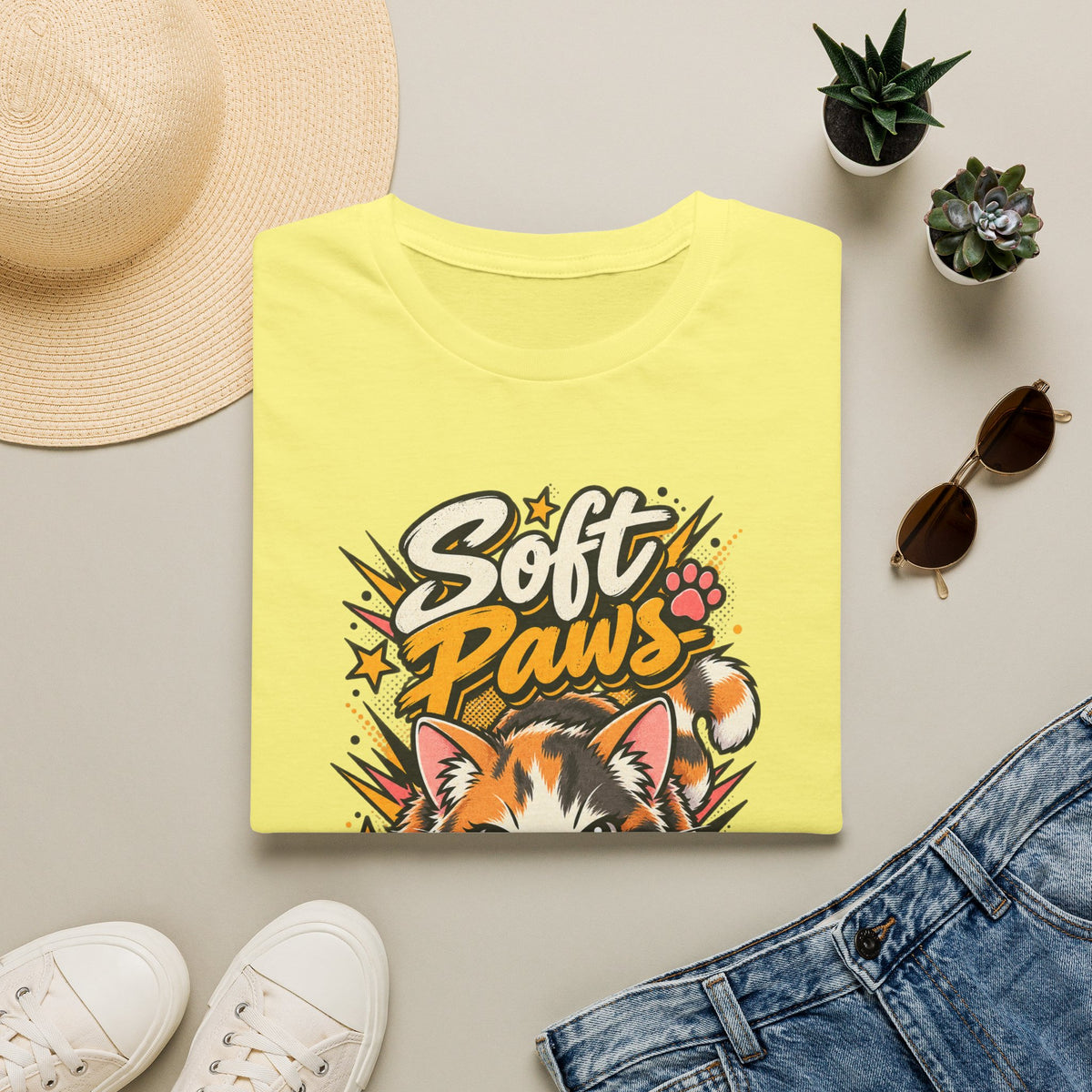 Soft Paws Cat T-Shirt — "Soft Paws, Hard Stare" Cute Cat Graphic Tee