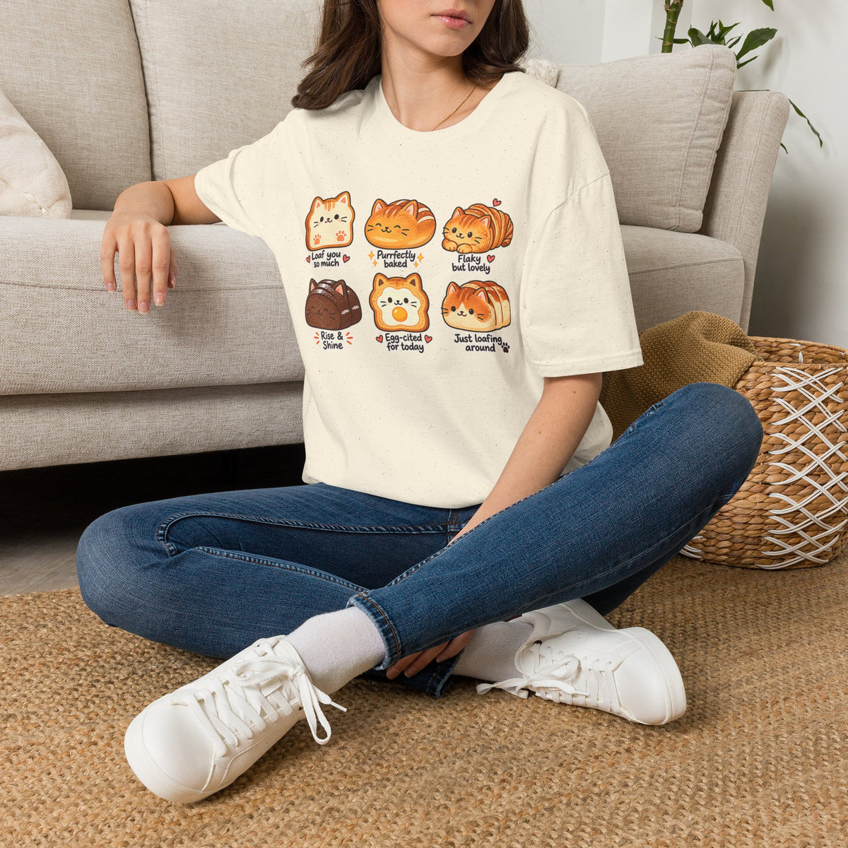 Cat Bread T-Shirt — Cute 'Loaf You So Much' Kawaii Bakery Cat Design