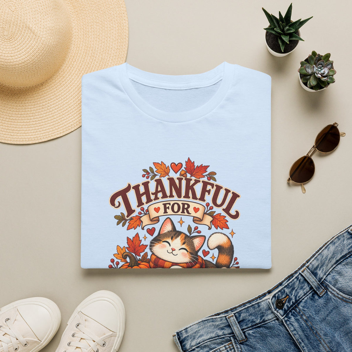 Thankful for Cats T-Shirt — Thanksgiving Fall Cat Lover Tee