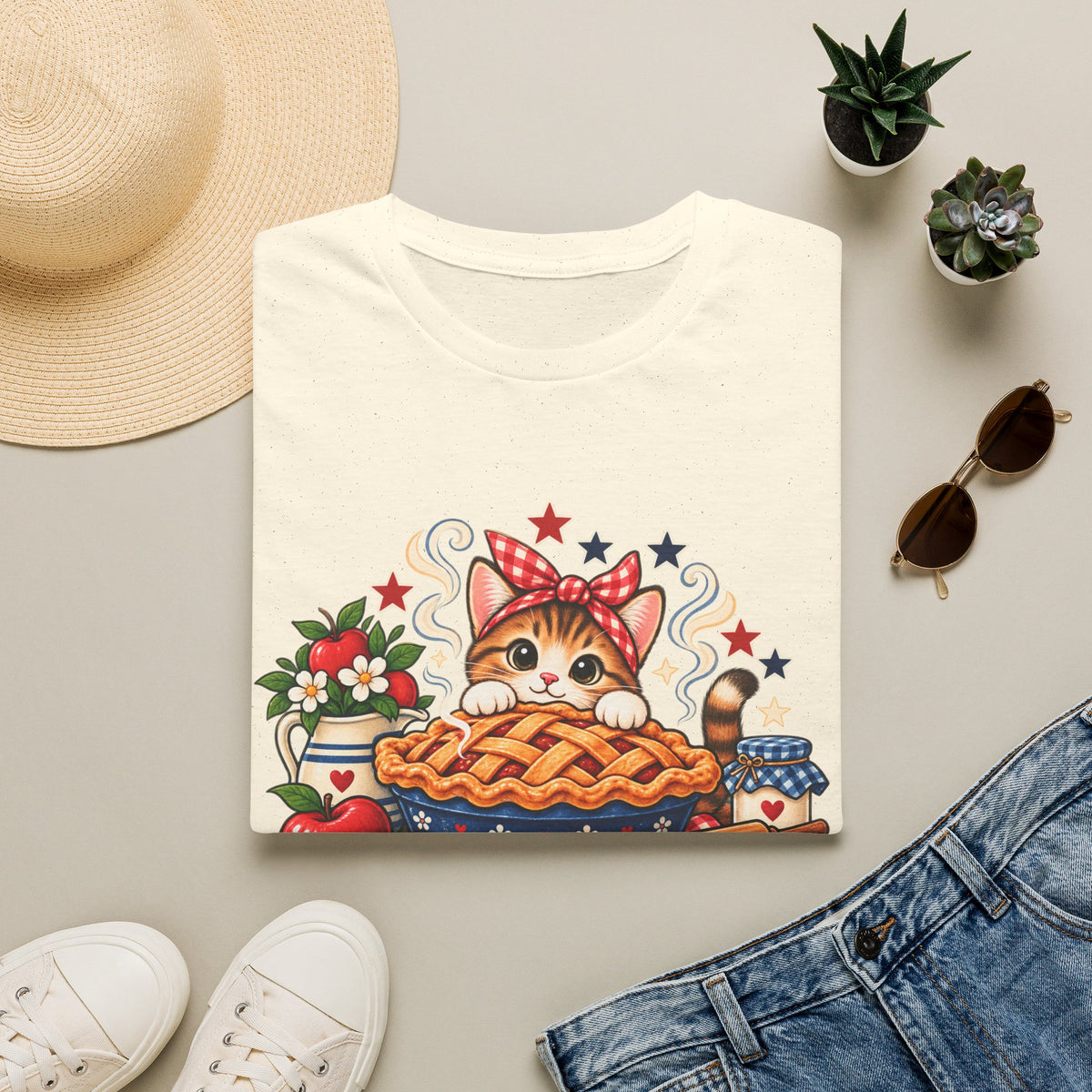 Apple Pie & Paws T-Shirt — Cute Cat Baking Graphic Tee