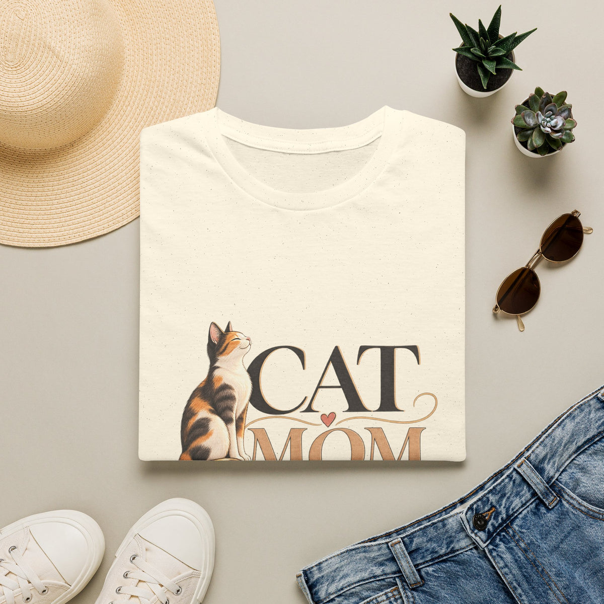 Cat Mom T‑Shirt — Cute Calico Cat Graphic Tee for Cat Lovers