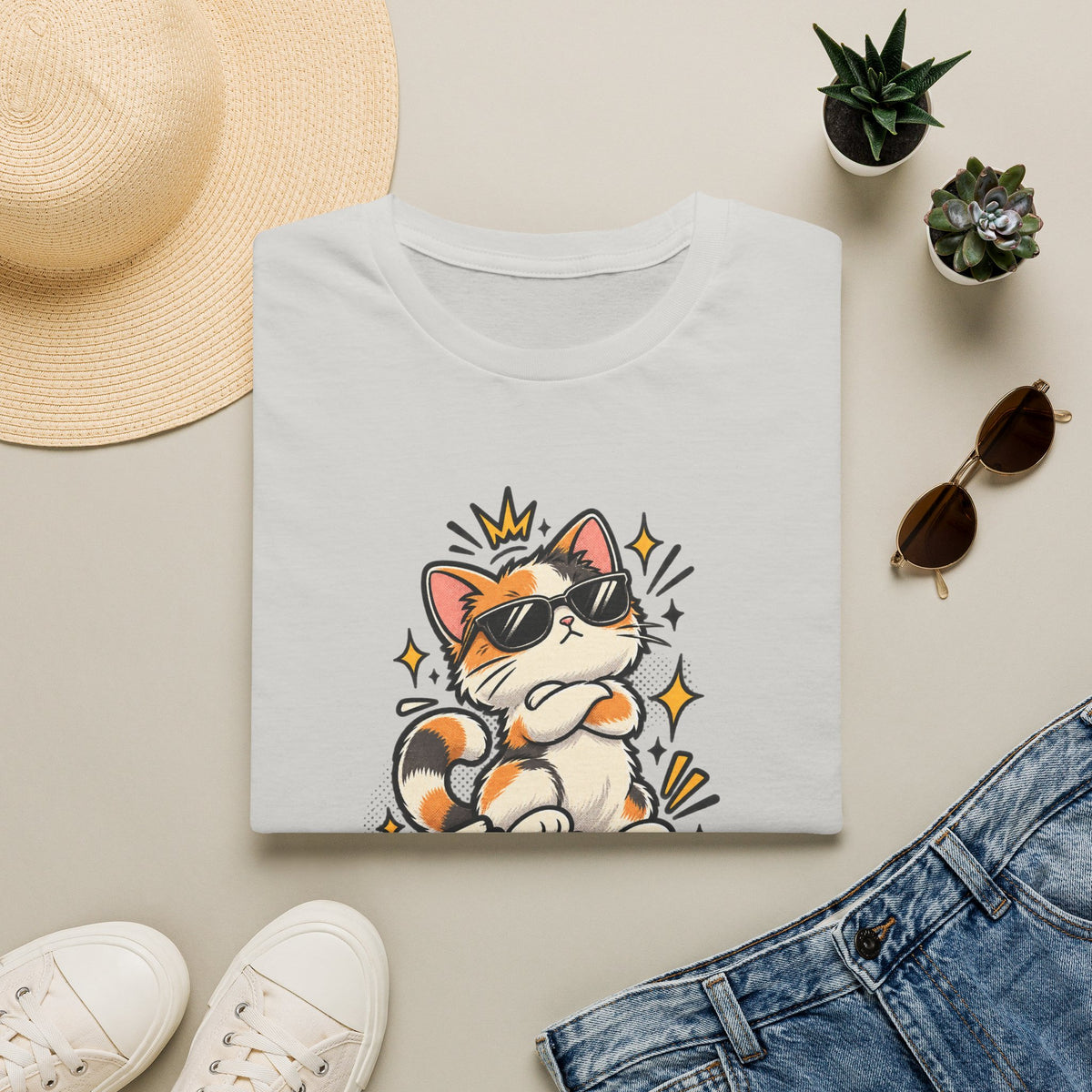 Tiny Boss Energy Cat T-Shirt — Cute Cat with Sunglasses Graphic