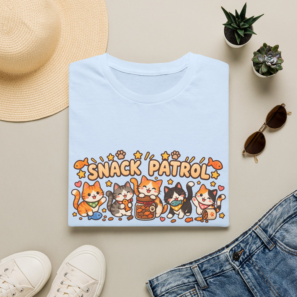 Snack Patrol T-Shirt — Cute Kawaii Cats Holding Snacks