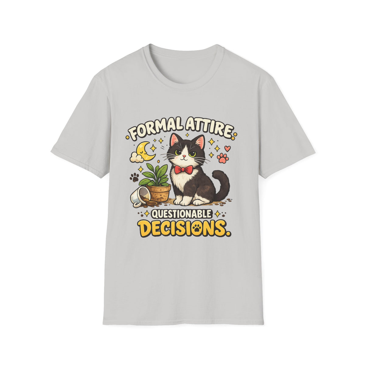 Cat T-Shirt — “Formal Attire, Questionable Decisions” Cute Cartoon Kitten Tee