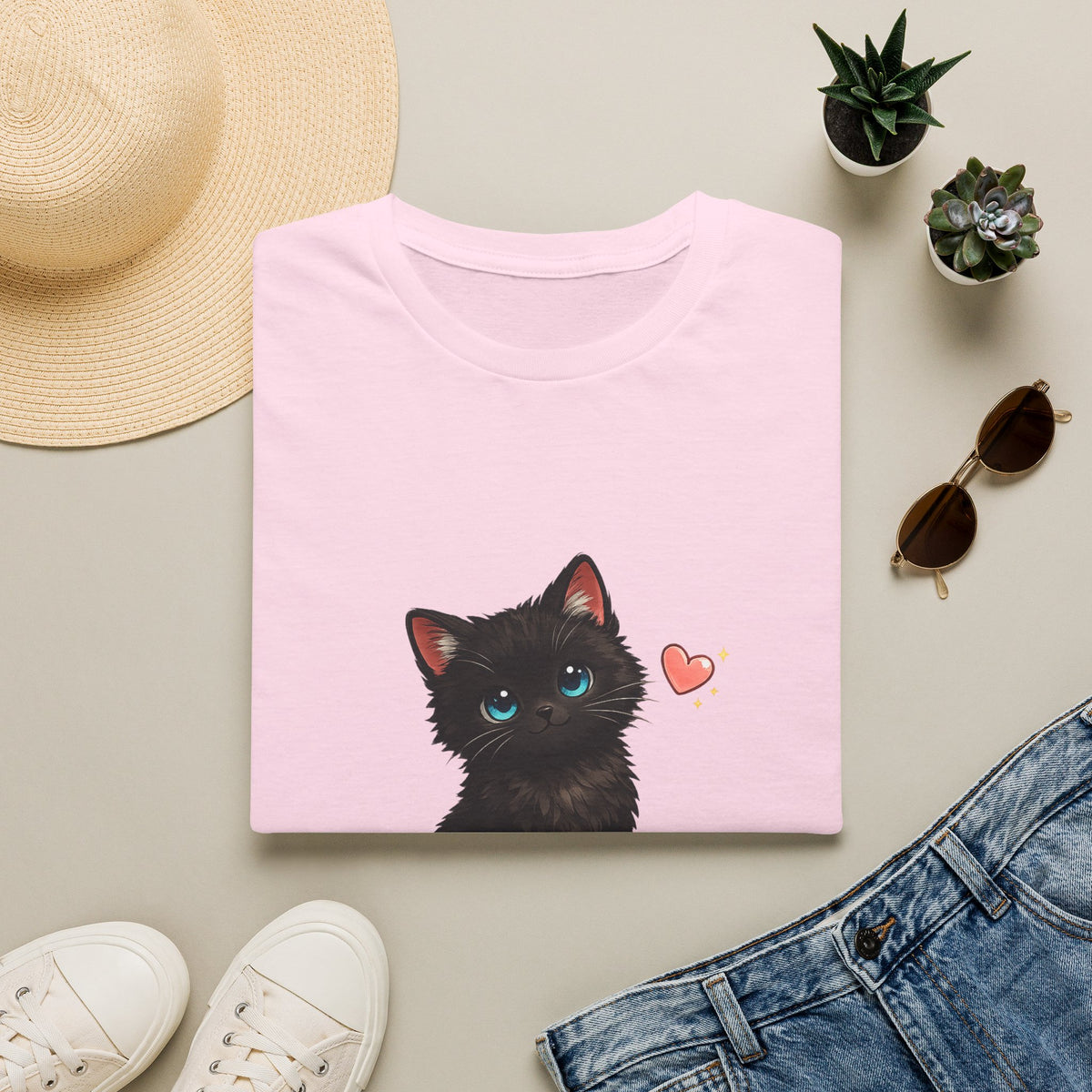 Black Kitten "I'm the Lucky One" T-Shirt — Cute Cat Graphic Tee for Cat Lovers
