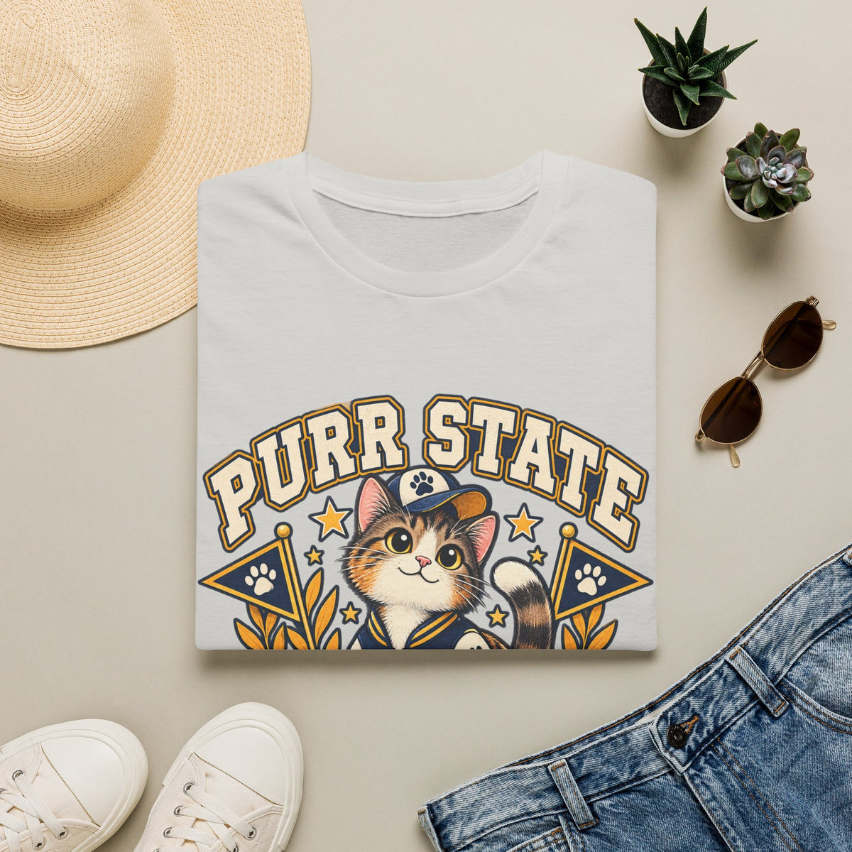 Purr State College T-Shirt — Cute Cat Mascot Graphic Tee