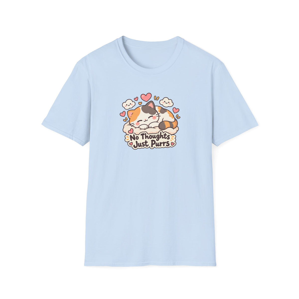 Cat T-Shirt — "No Thoughts Just Purrs" Cute Calico Sleeping Kitty Tee