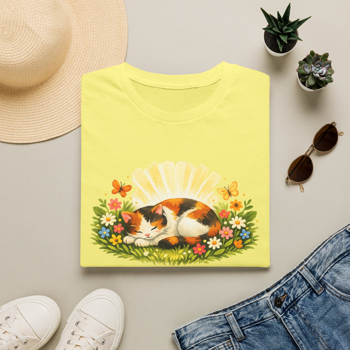 Calico Cat in Wildflower Sunrise T-Shirt