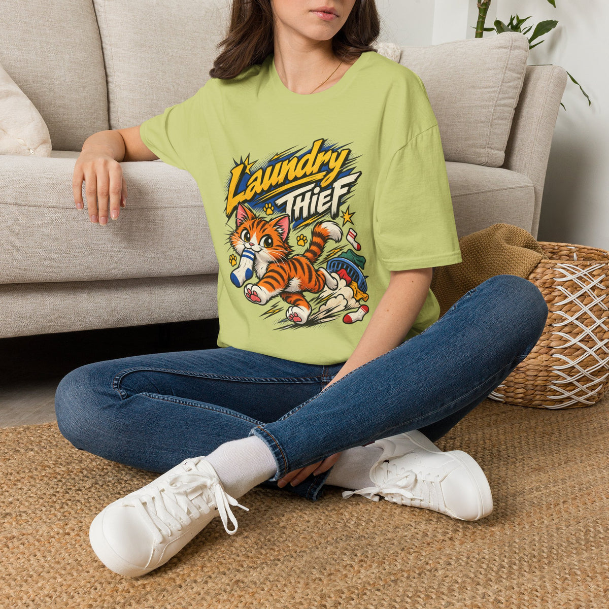 T-Shirt — 'Laundry Thief' Funny Cat Graphic Tee
