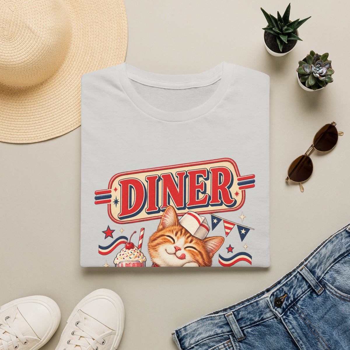 Diner Cat Club T‑Shirt — Retro Cute Cat Diner Graphic Tee