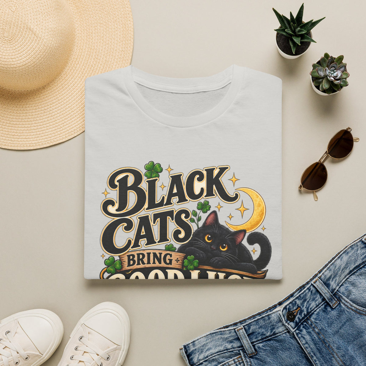 Black Cats Bring Good Luck T-Shirt — Cute Lucky Black Cat Graphic Tee